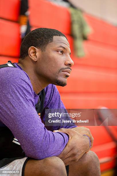 Othyus Jeffers of the Iowa Energy waits for practice to begin on March 21, 2014 at Grand View University in Des Moines, Iowa. NOTE TO USER: User...