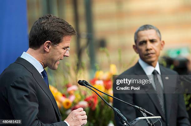 President Barack Obama and Dutch Prime Minister Mark Rutte chairman of the Nuclear Security Summit 2014 speak during a press conference March 25,...