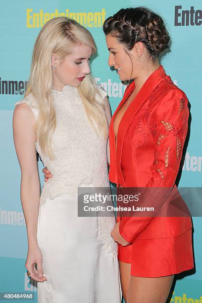 Actresses Emma Roberts and Lea Michele arrive at the Entertainment Weekly celebration at Float at Hard Rock Hotel San Diego on July 11, 2015 in San...