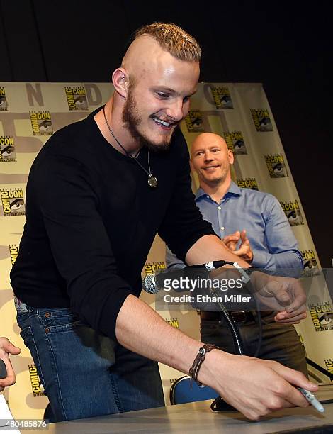 Actor Alexander Ludwig and Executive Vice President and General Manager of History Dirk Hoogstra attend a panel for the History series "Vikings"...