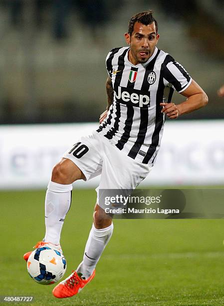 Carlos Tevez of Juventus during the Serie A match between Calcio Catania and Juventus at Stadio Angelo Massimino on March 23, 2014 in Catania, Italy.