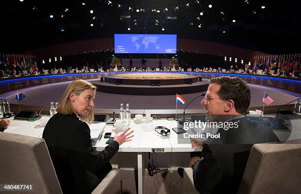 Federica Mogherini , Italian minister of foreign Affairs talks with Mark Rutte , Prime Minister of the Netherlands at the 2014 Nuclear Security...