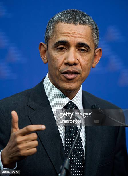 President Barack Obama speaks during a press conference March 25, 2014 in The Hague, the Netherlands. Leaders from around the world have come to...