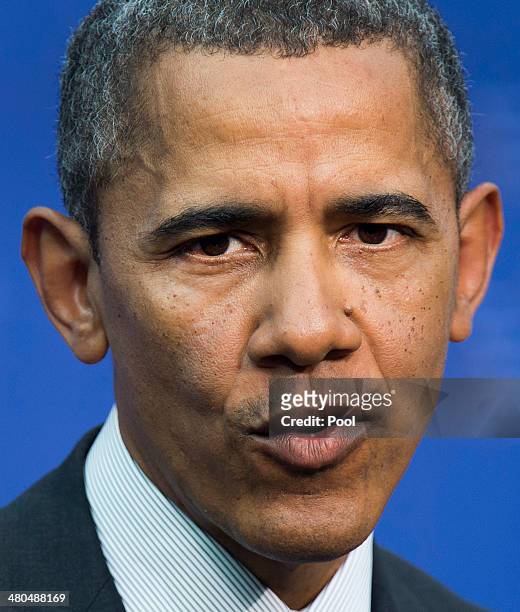President Barack Obama speaks during a press conference March 25, 2014 in The Hague, the Netherlands. Leaders from around the world have come to...