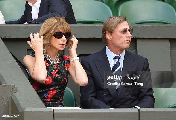 Anna Wintour and Shelby Bryan attend day 12 of the Wimbledon Tennis Championships at Wimbledon on July 11, 2015 in London, England.