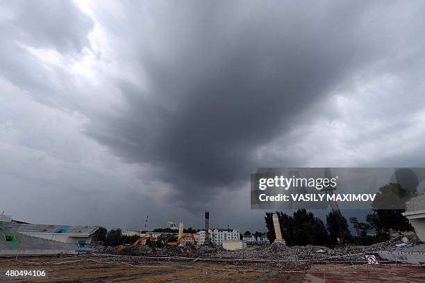 General view shows the Central stadium under reconstruction in Yekaterinburg on July 12, 2015. The venue will host matches during the 2018 FIFA World...