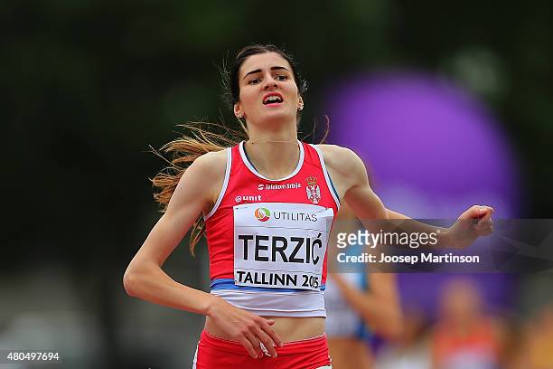 Amela Terzic of Serbia competes in the Womens 1500m on day four of the European Athletics U23 Championships at Kadriorg Stadium on July 9, 2015 in...
