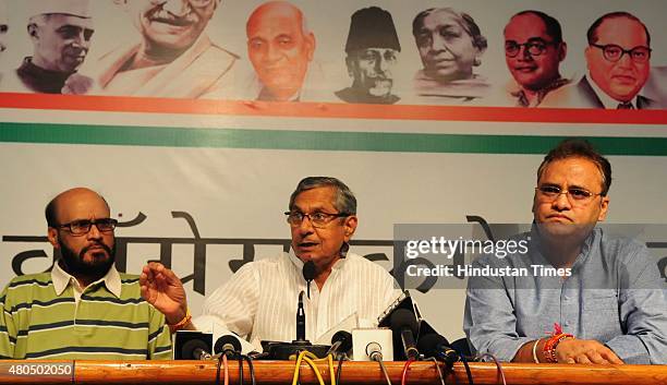 General Secretary and MP Affairs Incharge Mohan Prakash along with Congress state President Arun Yadav addressing a press conference in connection...