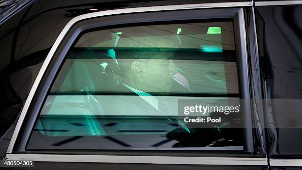 President Barack Obama departs at the conclusion of the 2014 Nuclear Security Summit on March 25, 2014 in The Hague, Netherlands. Leaders from around...