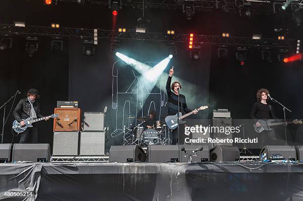 Johnny Bond, Bob Hall, Van McCann and Benji Blakeway of Catfish And The Bottlemen perform on Radio1 Stage during T In The Park Day 3 at Strathallan...