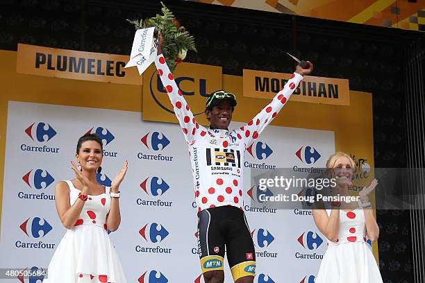 Daniel Teklehaimanot of Eritrea and MTN-Qhubeka retains the polka dot jersey following stage nine of the 2015 Tour de France, a 28km team time trial...