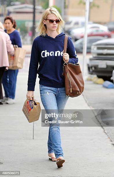 January Jones is seen stopping by Rite Aid pharmacy in Los Feliz on March 25, 2014 in Los Angeles, California.