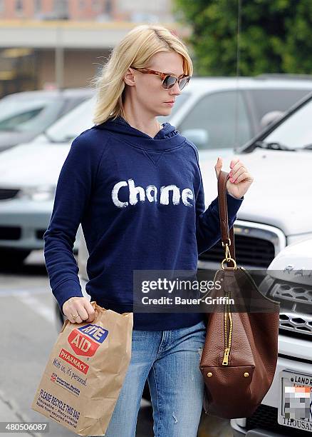 January Jones is seen stopping by Rite Aid pharmacy in Los Feliz on March 25, 2014 in Los Angeles, California.