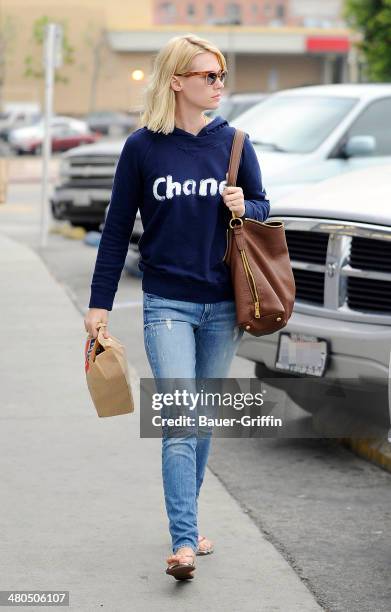 January Jones is seen stopping by Rite Aid pharmacy in Los Feliz on March 25, 2014 in Los Angeles, California.