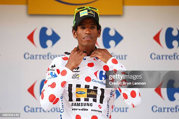 Daniel Teklehaimanot of Eritrea and MTN-Qhubeka retains the polka dot jersey following stage nine of the 2015 Tour de France, a 28km team time trial...