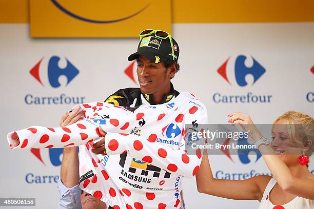 Daniel Teklehaimanot of Eritrea and MTN-Qhubeka retains the polka dot jersey following stage nine of the 2015 Tour de France, a 28km team time trial...