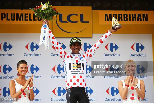 Daniel Teklehaimanot of Eritrea and MTN-Qhubeka retains the polka dot jersey following stage nine of the 2015 Tour de France, a 28km team time trial...