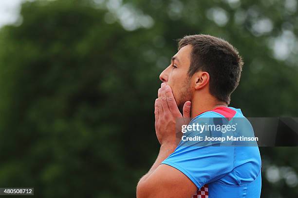 Filip Mihaljevic of Croatia competes in the Men's Shot Put on day four of the European Athletics U23 Championships at Kadriorg Stadium on July 12,...