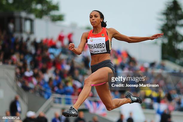 Malaika Mihambo of Germany competes in the Women's Long Jump on day four of the European Athletics U23 Championships at Kadriorg Stadium on July 12,...