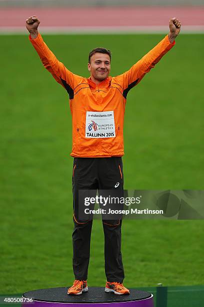 Pieter Braun of Netherlands celebrates winning the Decathlon on day four of the European Athletics U23 Championships at Kadriorg Stadium on July 9,...