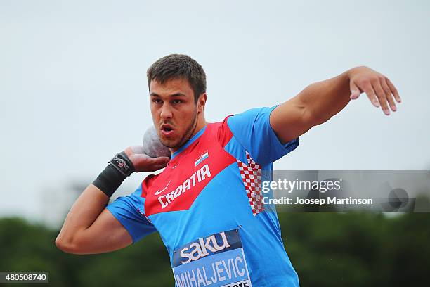 Filip Mihaljevic of Croatia competes in the Men's Shot Put on day four of the European Athletics U23 Championships at Kadriorg Stadium on July 12,...