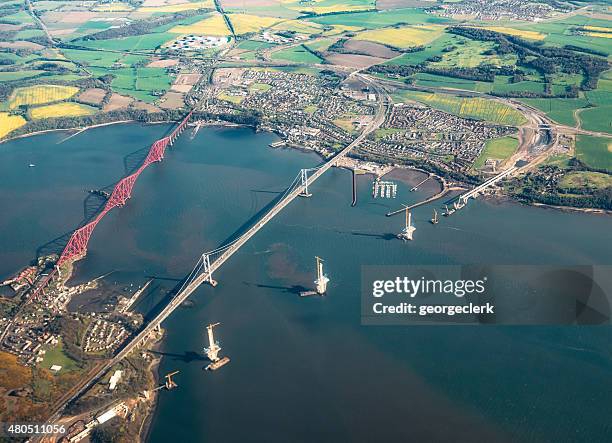 aerial view of the queensferry crossing during construction - fife scotland 個照片及圖片檔