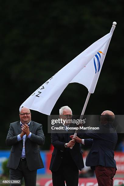 European Athletics President, Mr Svein Arne Hansen hands European Athletics flag over to Krzysztof Wolsztynski, Director of the 2017 European...