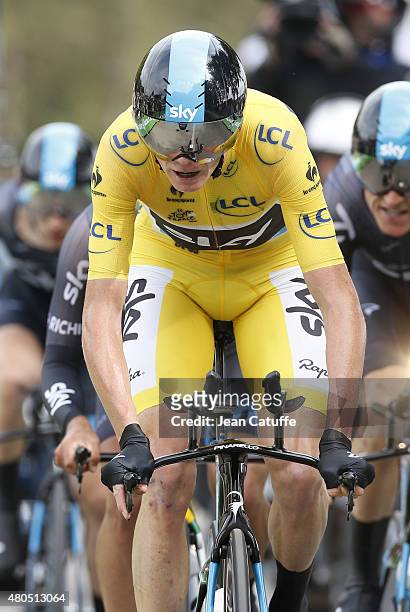 Chris Froome of Great Britain and Team Sky leads Team Sky during stage nine of the 2015 Tour de France, a 28 km team time trial from Vannes to...