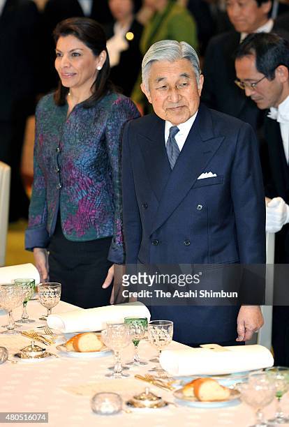 Costa Rican President Laura Chinchilla and Emperor Akihito are seen during the luncheon at the Imperial Palace on December 8, 2011 in Tokyo, Japan.