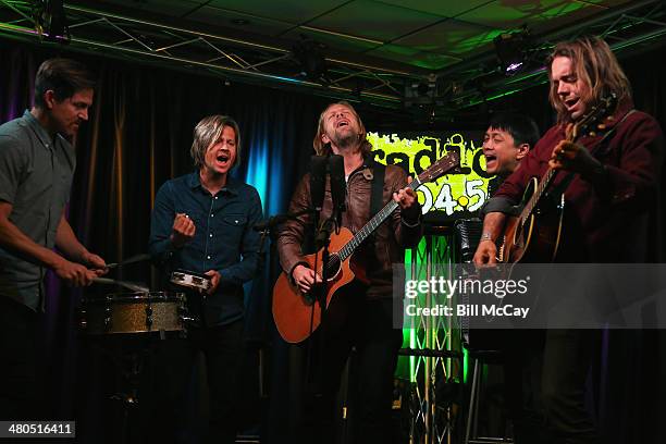 Chad Butler, Tim Foreman Jon Foreman, Jerome Fontamillas and Drew Shirley of Switchfoot perform at Radio 104.5 Performance Theater March 25, 2014 in...