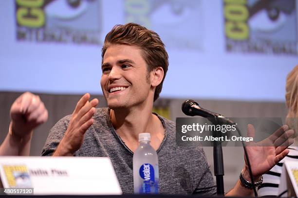 Actor Paul Wesley speaks onstage at the "The Vampire Diaries" panel during Comic-Con International 2015 at the San Diego Convention Center on July...