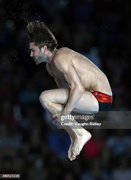 Maxim Bouchard of Canada competes in the Men's 10m Platform Prelims during the Toronto 2015 Pan Am Games at the CIBC Aquatic Centre on July 12, 2015...