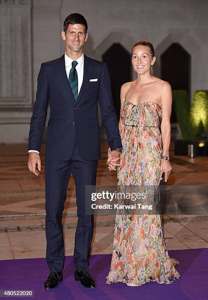 Novak Djokovic and wife Jelena attend the Wimbledon Champions Dinner at The Guildhall on July 12, 2015 in London, England.