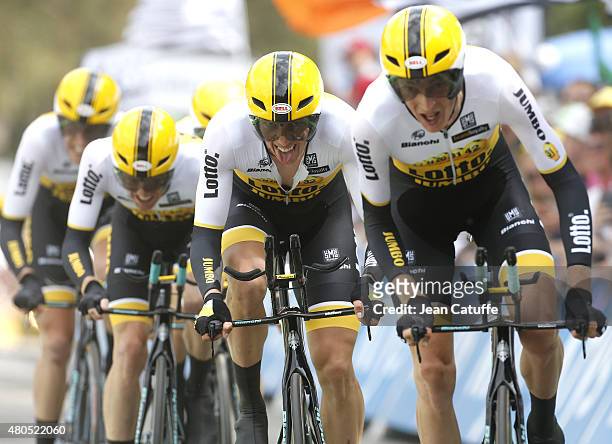 Robert Gesink of the Netherlands and Team Lotto NL-Jumbo leads his team during stage nine of the 2015 Tour de France, a 28 km team time trial from...