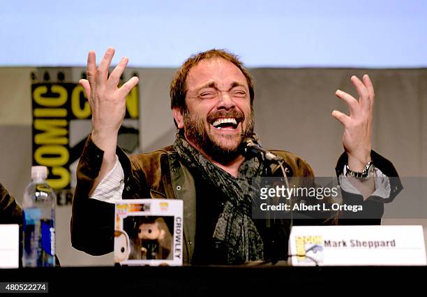 Actor Mark Sheppard speaks onstage at the "Supernatural" panel during Comic-Con International 2015 at the San Diego Convention Center on July 12,...