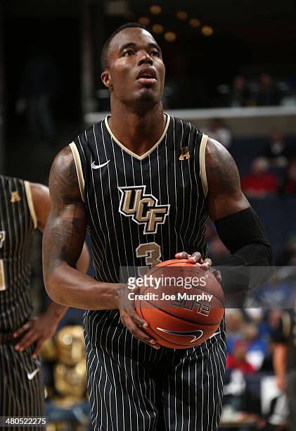 Isaiah Sykes of the UCF Knights shoots a freethrow against the Cincinnati Bearcats during the quarterfinal round of the American Athletic Conference...