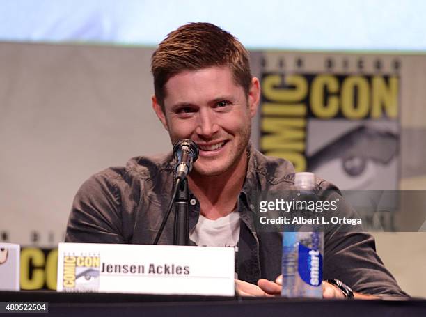 Actor Jensen Ackles speaks onstage at the "Supernatural" panel during Comic-Con International 2015 at the San Diego Convention Center on July 12,...