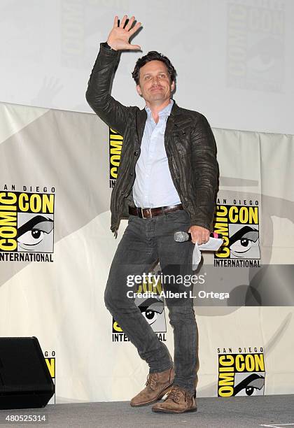 Actor Rob Benedict walks onstage at the "Supernatural" panel during Comic-Con International 2015 at the San Diego Convention Center on July 12, 2015...