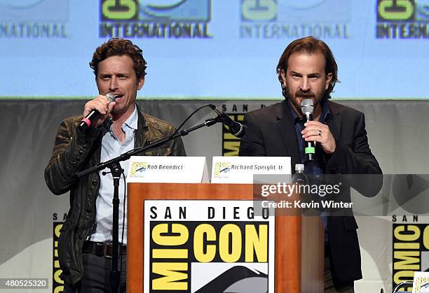 Actors Rob Benedict and Richard Speight Jr. Speak onstage at the "Supernatural" panel during Comic-Con International 2015 at the San Diego Convention...