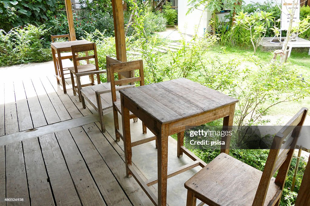 Wooden table and chair