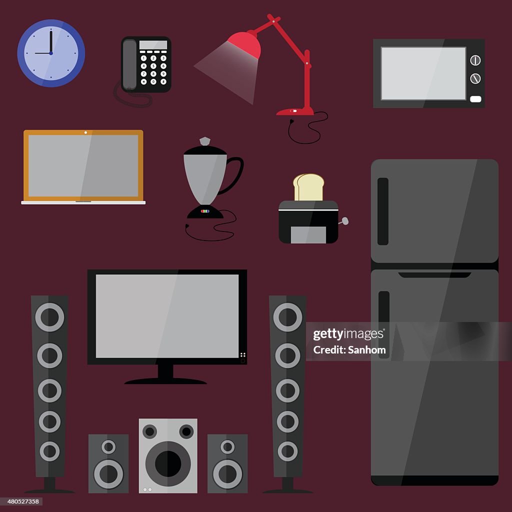 Electric electronics set  household equipment vector