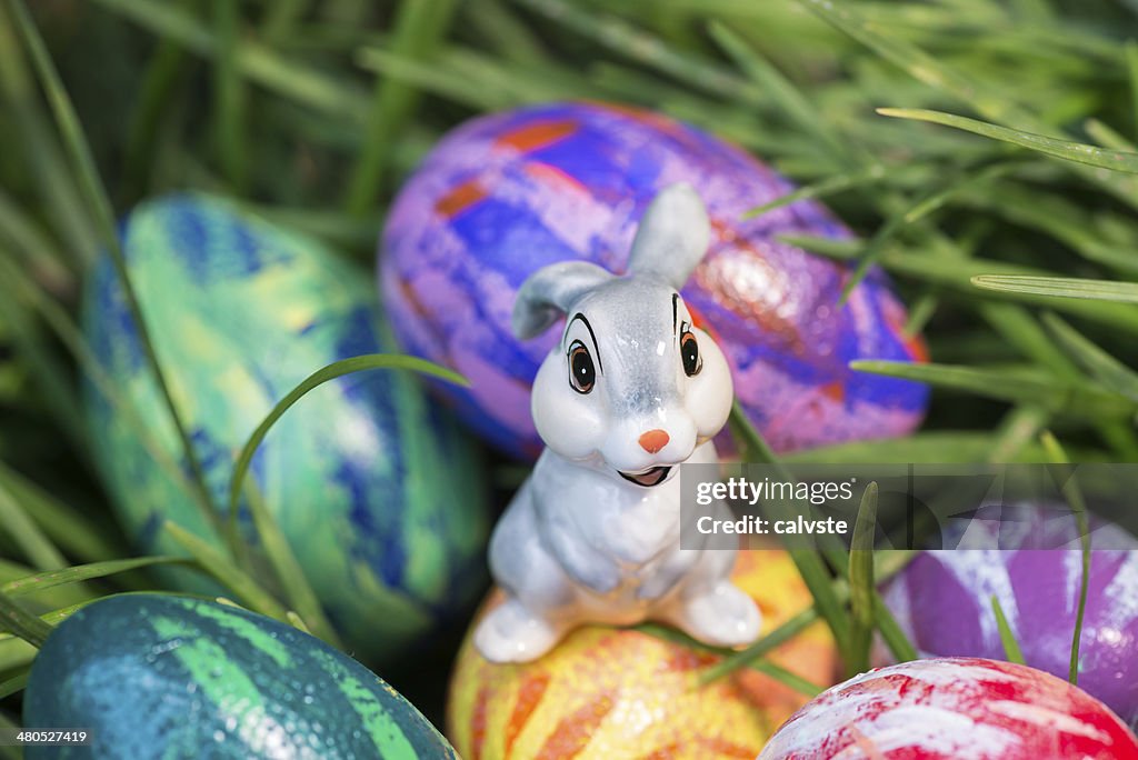 Easter bunny on an egg close-up