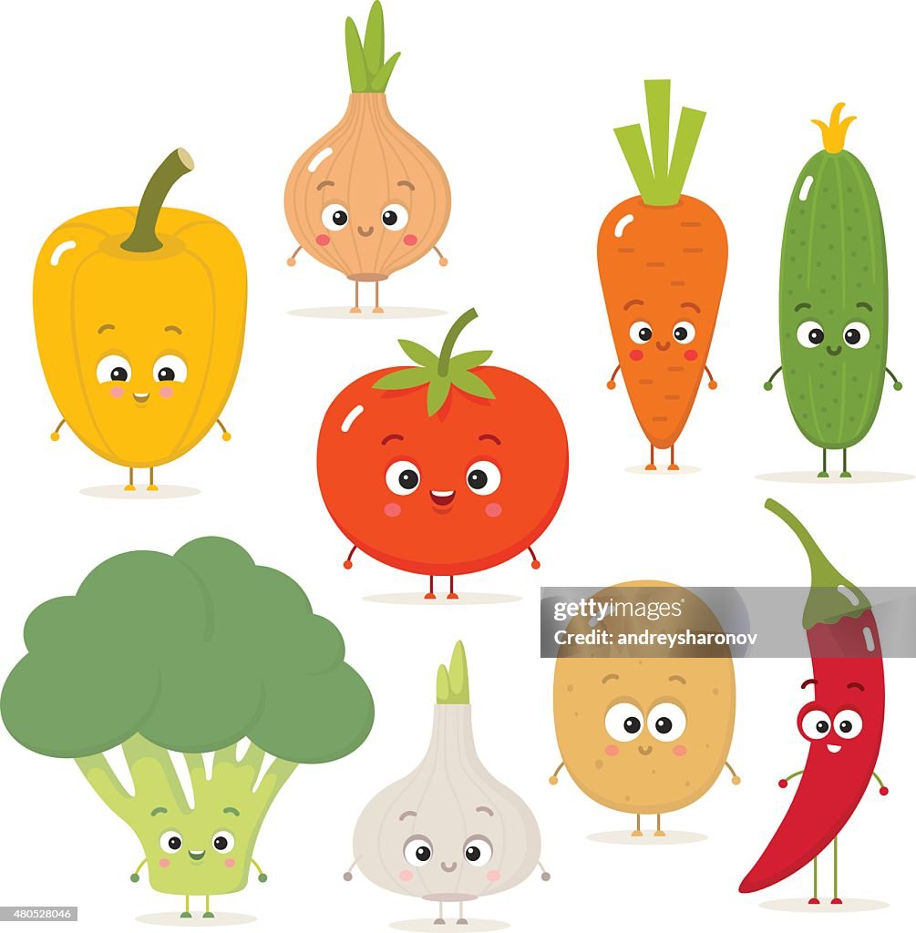 Cartoon vegetables vector set in flat style