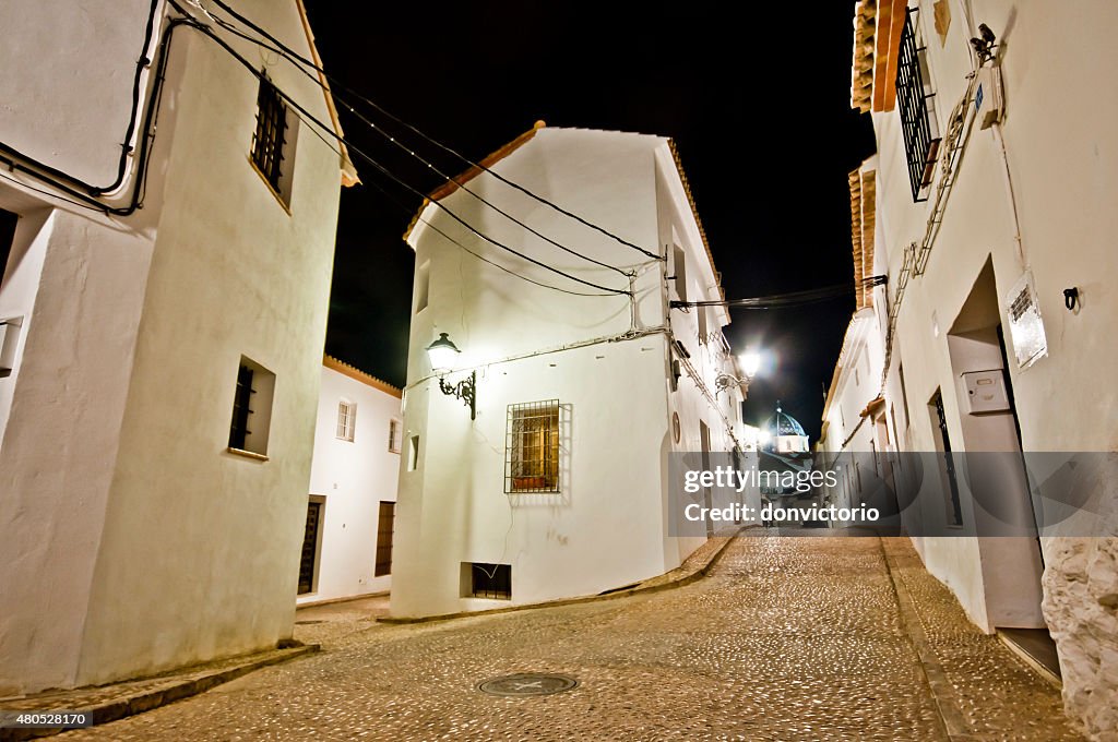 Narrow streets of little Spanish town Altea, Costa Blanca, Spain