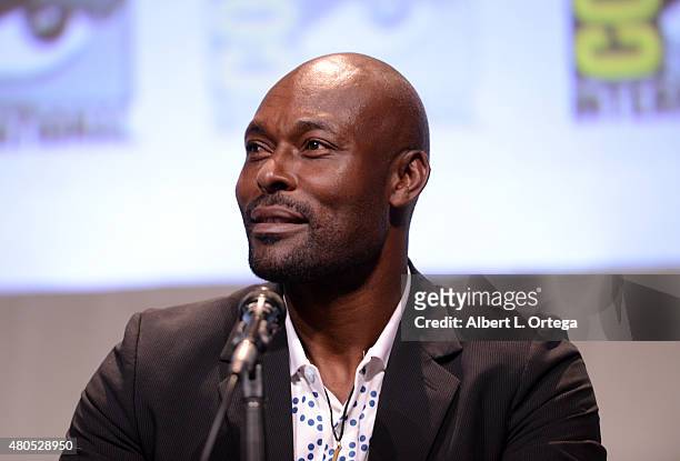Actor Jimmy Jean-Louis speaks onstage at the "Heroes Reborn" exclusive extended trailer and panel during Comic-Con International 2015 at the San...