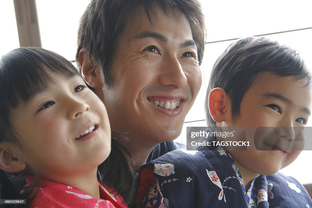 Parents and child in yukata