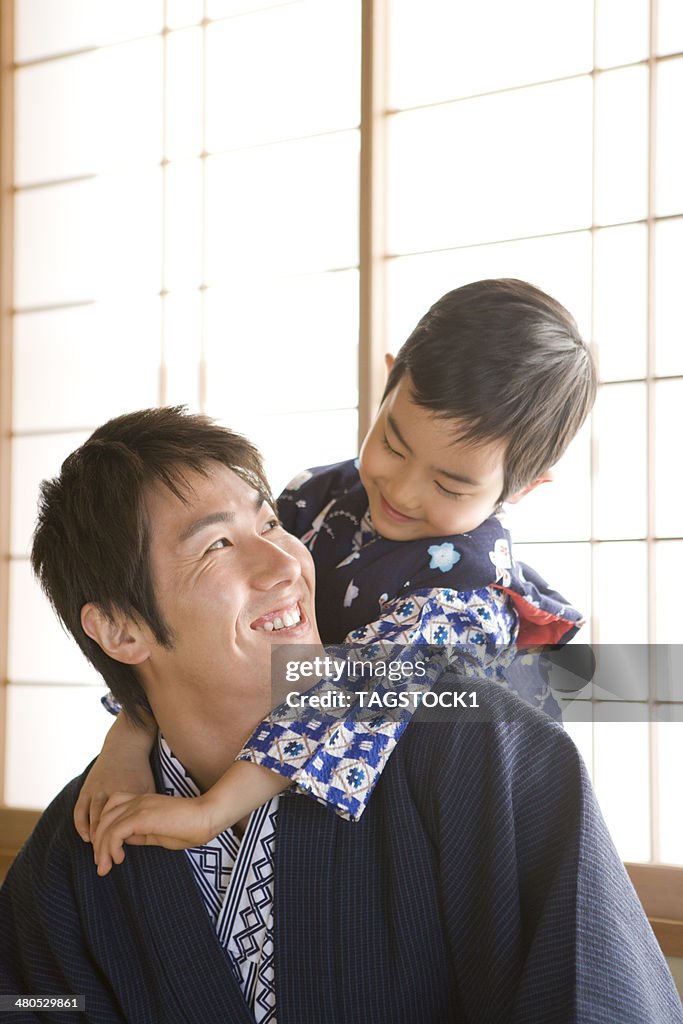 Parents and child in yukata