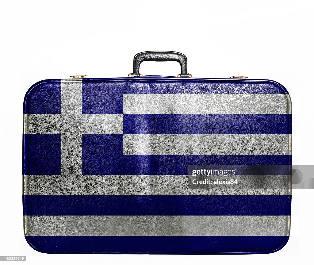 Vintage travel bag with flag of Greece