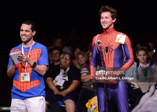 Cosplayer Matt Burrows , portraying Spider-Man, attends the "Heroes Reborn" exclusive extended trailer and panel during Comic-Con International 2015...
