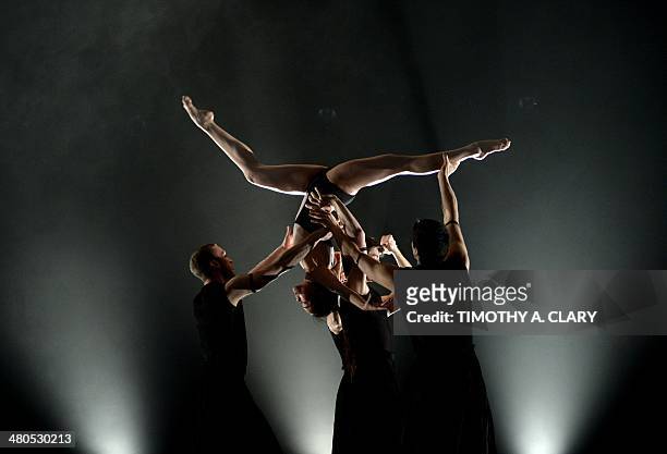 Dancers with the Ballet du Grand Theatre de Geneve perform a scene from "Glory " during a dress rehearsal before opening night at the Joyce Theater...